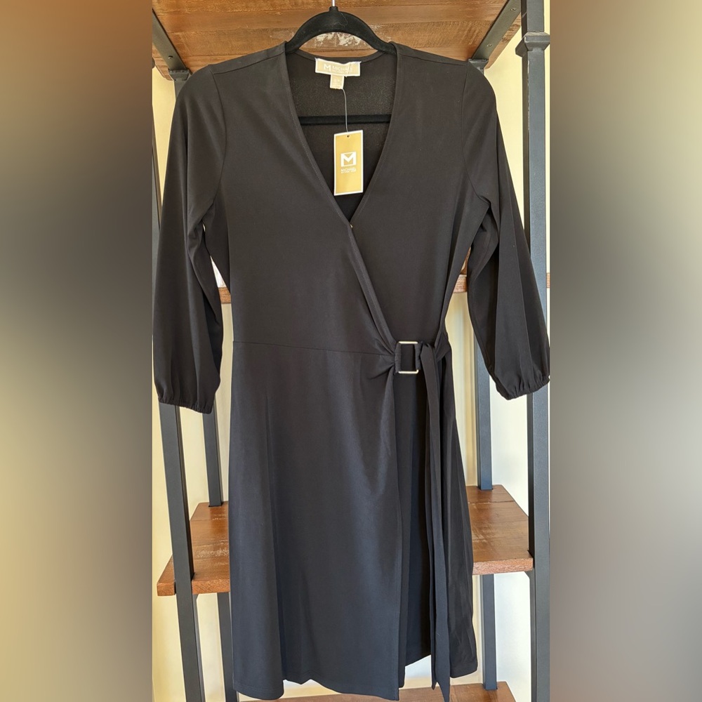 Michael Kors Short Wrap Black Long Sleeve Dress